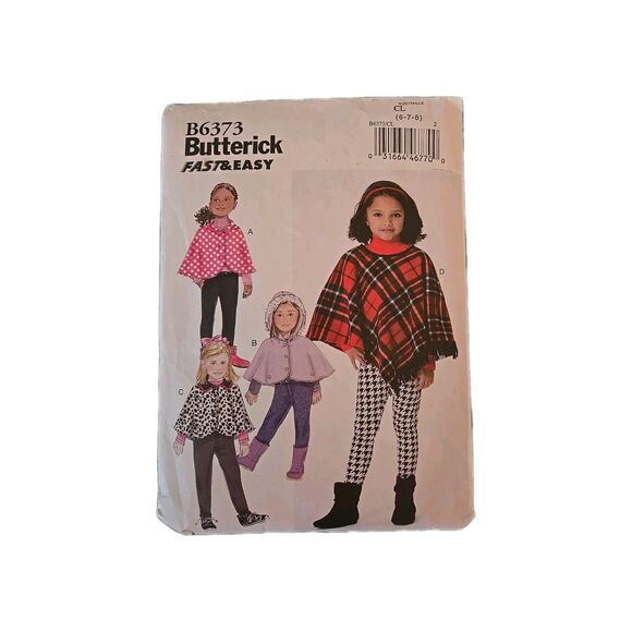 Butterick B6373 Vtg Hooded Capes Poncho SZ 6-8 Child SEWING PATTERN Pre-owned - Picture 1 of 3